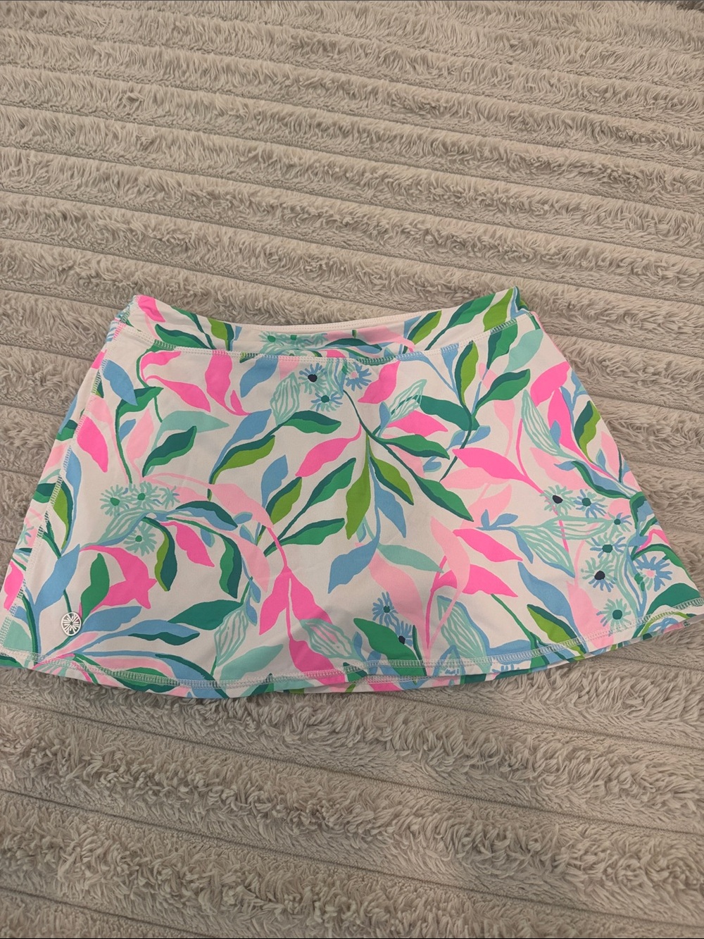 Lilly Pulitzer White Skater Skirt with Pink, Green & Blue Floral Print